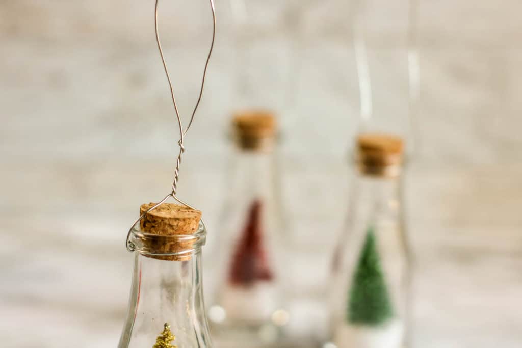 Christmas Tree in a bottle ornament DIY process