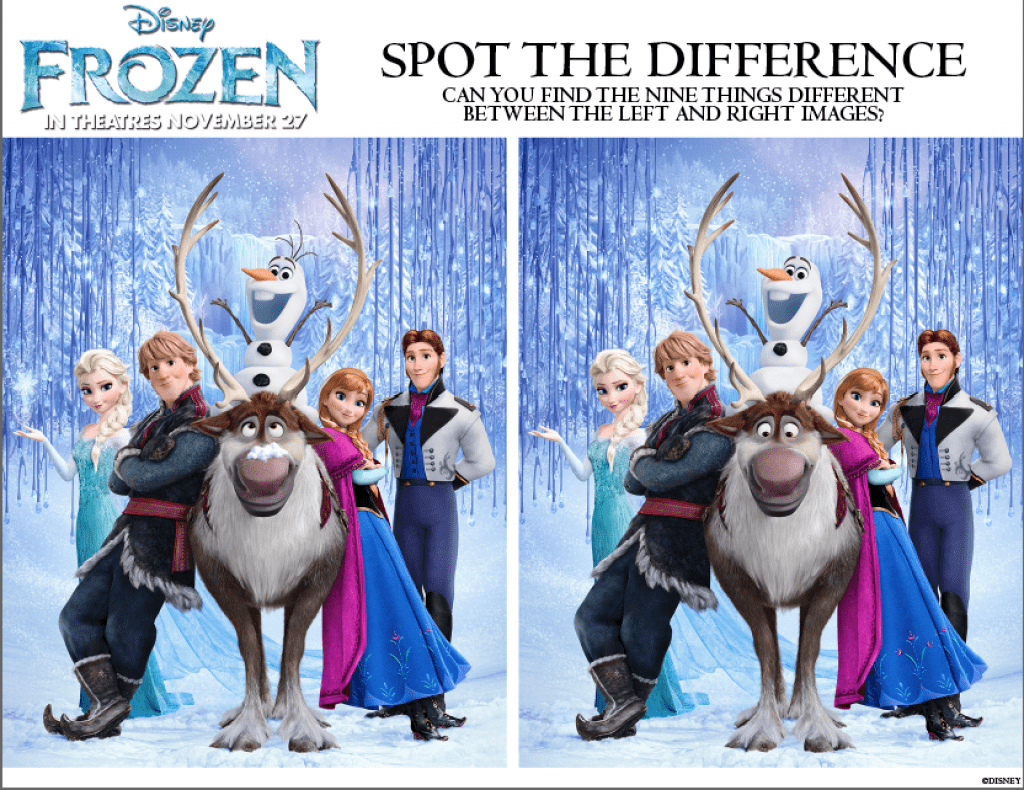 Free Frozen spot the difference printable activity for children