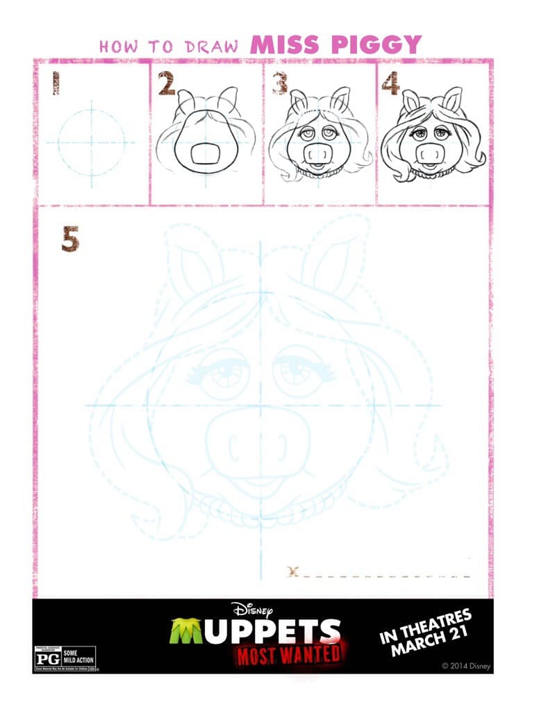 How to draw Miss Piggy from the Muppets