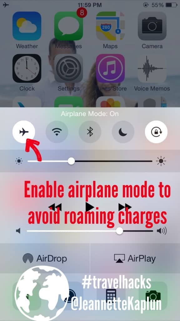 Enable airplane mode to avoid roaming charges #travelhacks