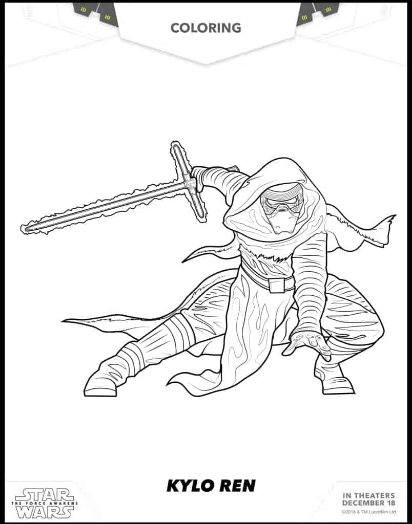 Kylo Ren free coloring sheet Star Wars