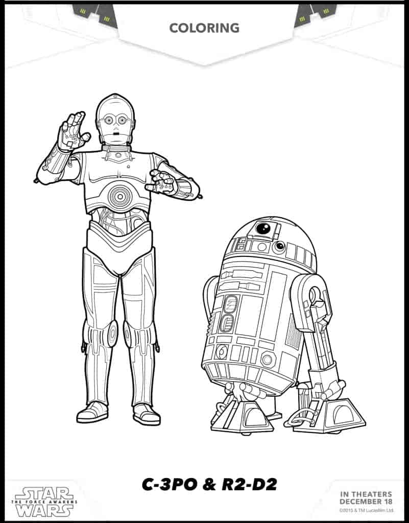 C-3PO and R2 D2 free coloring sheets Star Wars