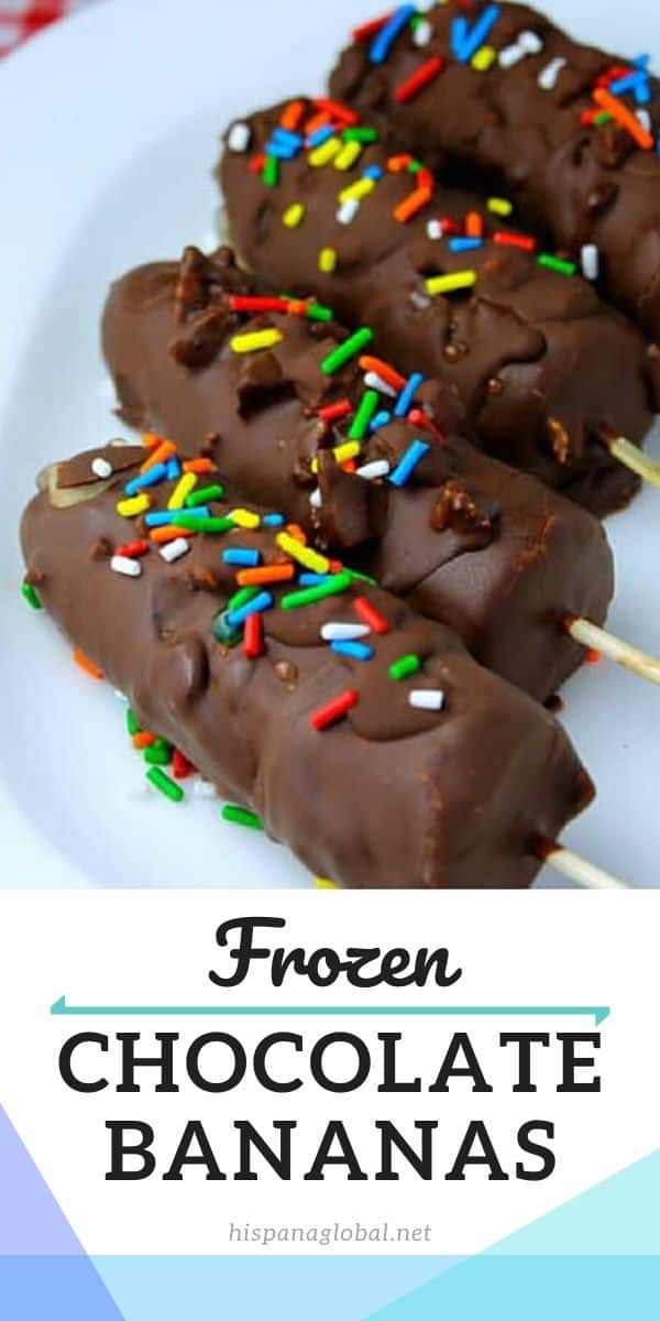 Delicious frozen chocolate-covered bananas with sprinkles