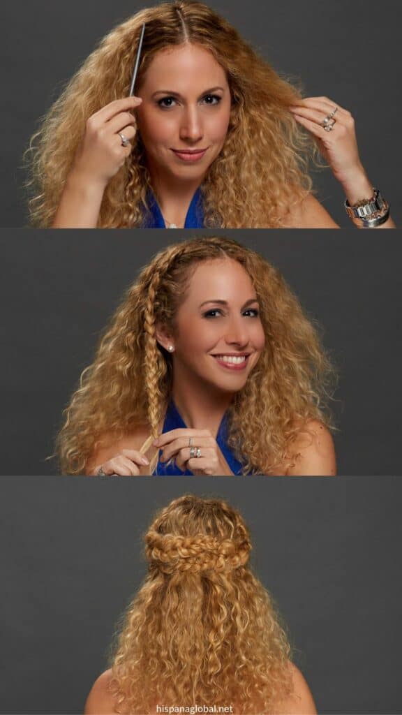 Easy hairstyle for curly hair step by step: how to make a braid crown