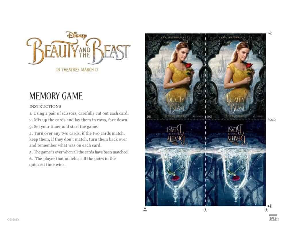 Free Beauty and the Beast printables, memory game