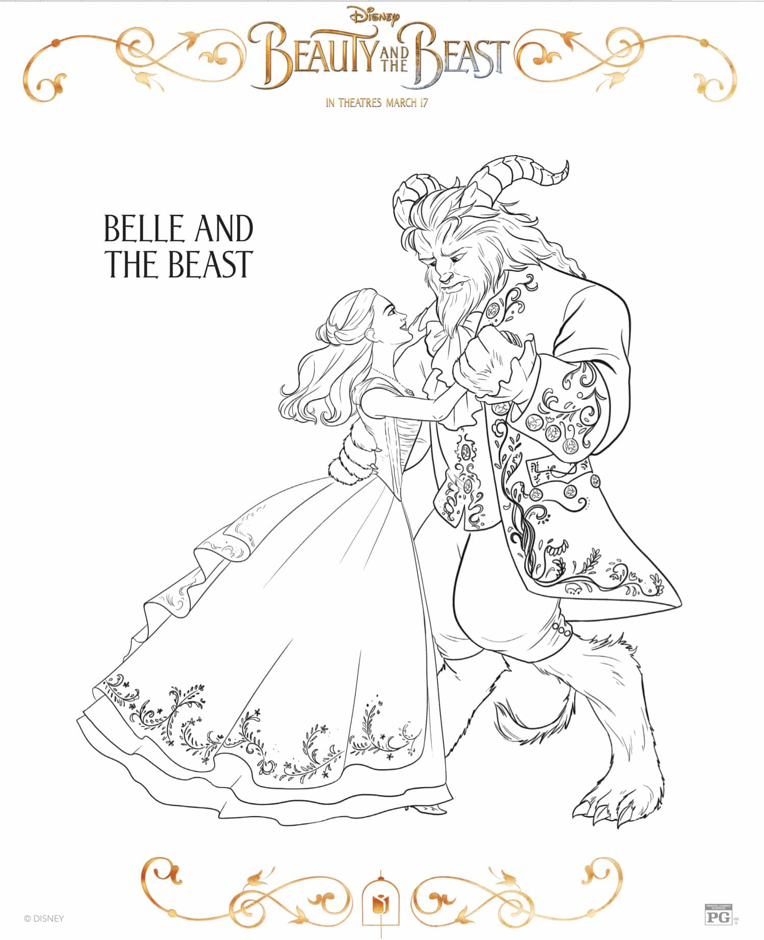 Belle and Beast coloring Sheet from Beauty And The Beast