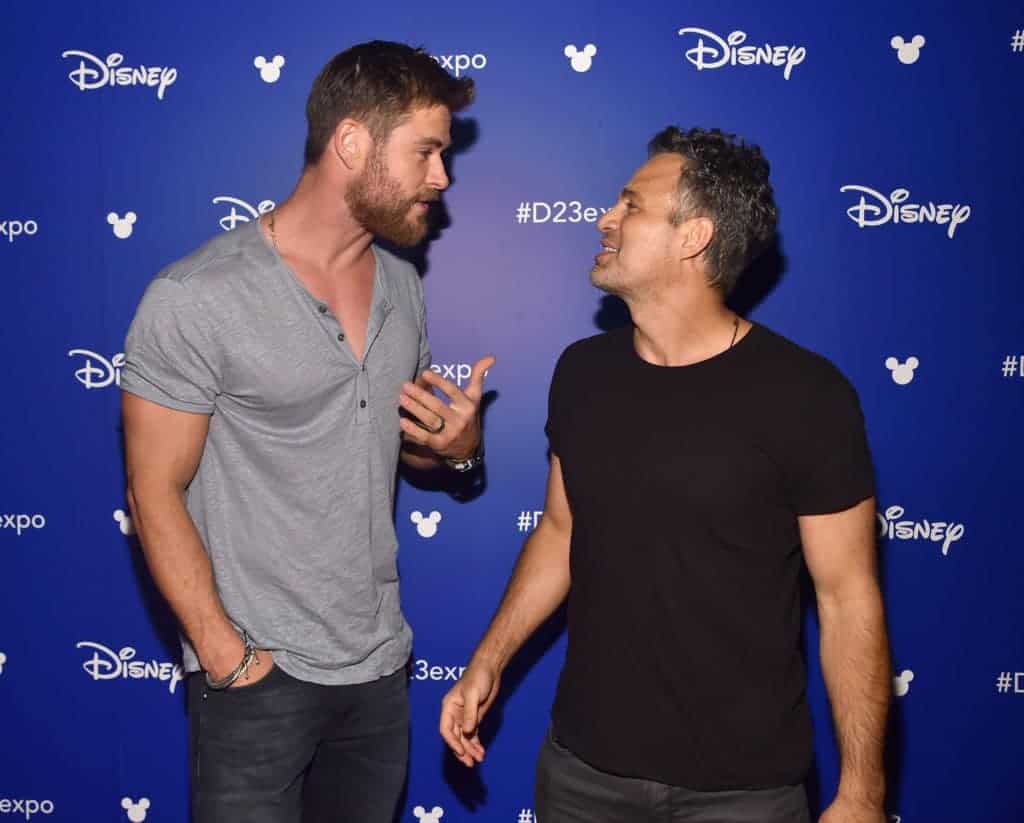 Chris Hemsworth (L) and Mark Ruffalo of AVENGERS: INFINITY WAR