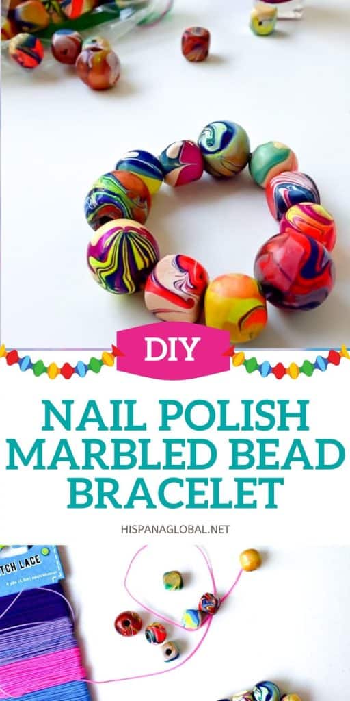 Use nail polish to make a unique marbled effect on wooden beads to create a beaded bracelet. Follow the easy instructions in this DIY and video to make marbled beads.