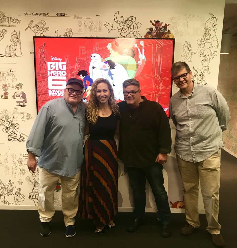 Jeannette Kaplun with Big Hero 6 producers Mark McCorkle, Bob Schooley and Nick Filippi
