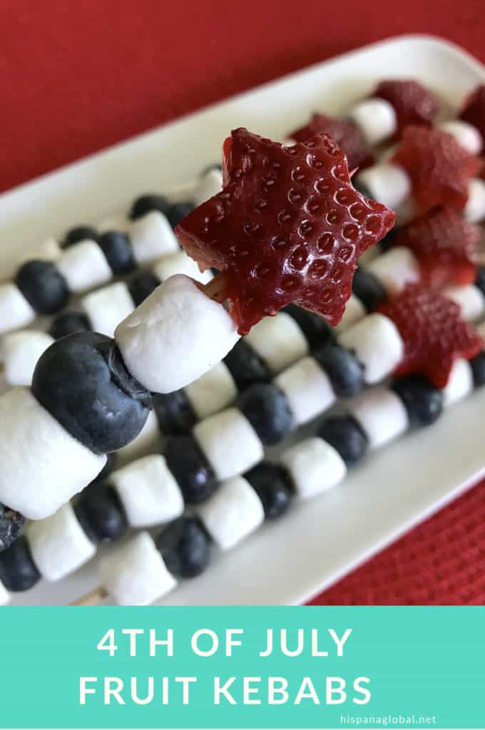 4th of July colorful red white and blue fruit kebabs