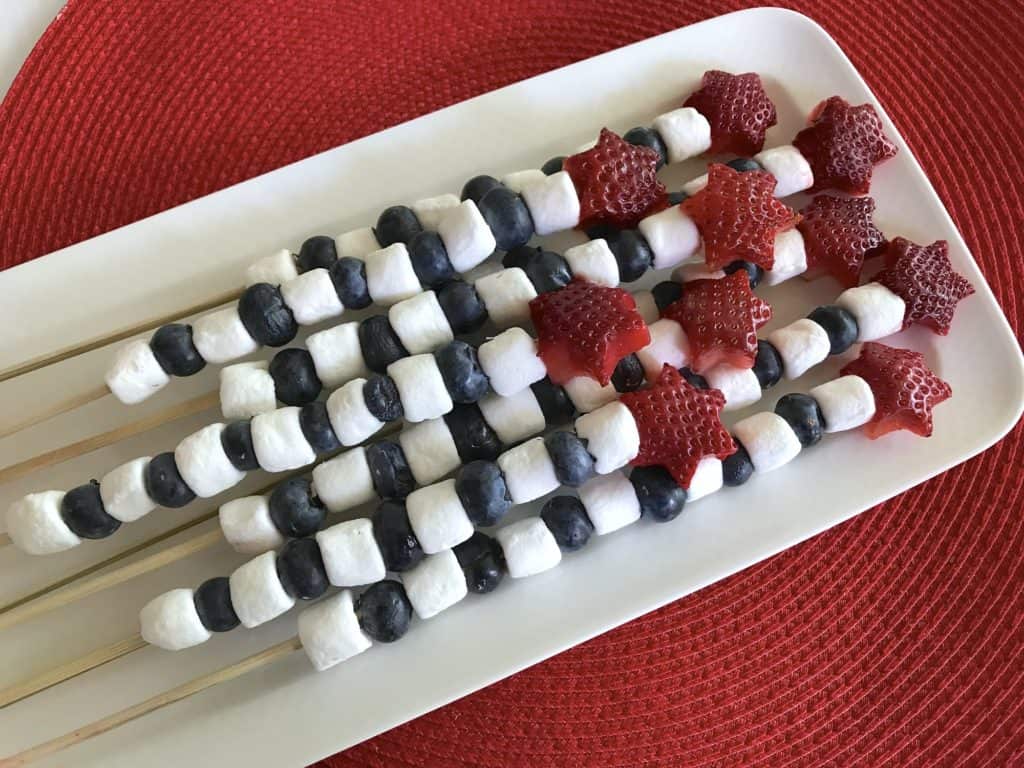 4th of July colorful red white and blue fruit kebabs