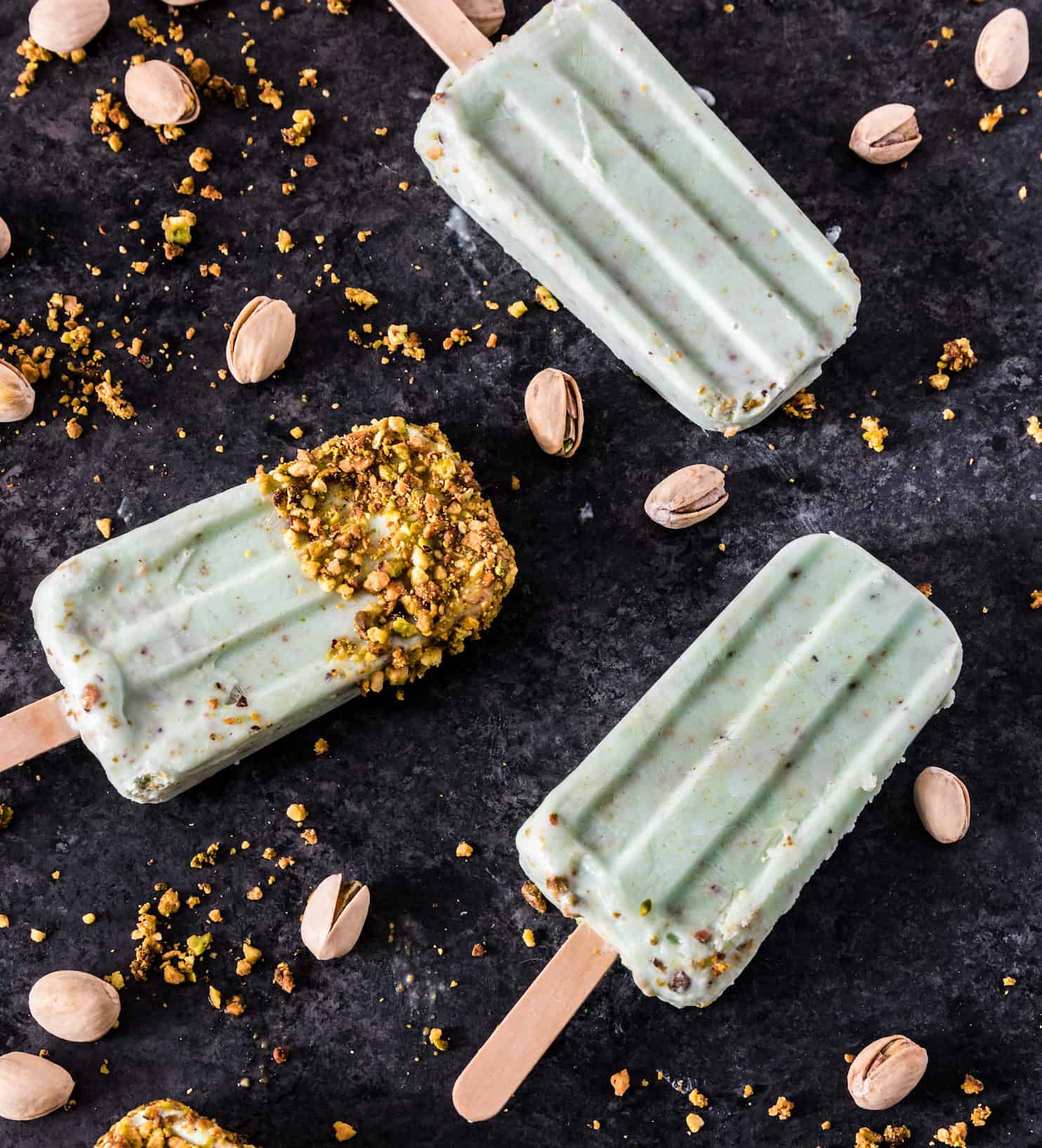 Pistachio and yogurt ice pops or Mexican paletas