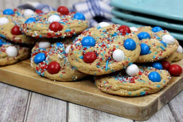 Red, White and Blue M&M cookies
