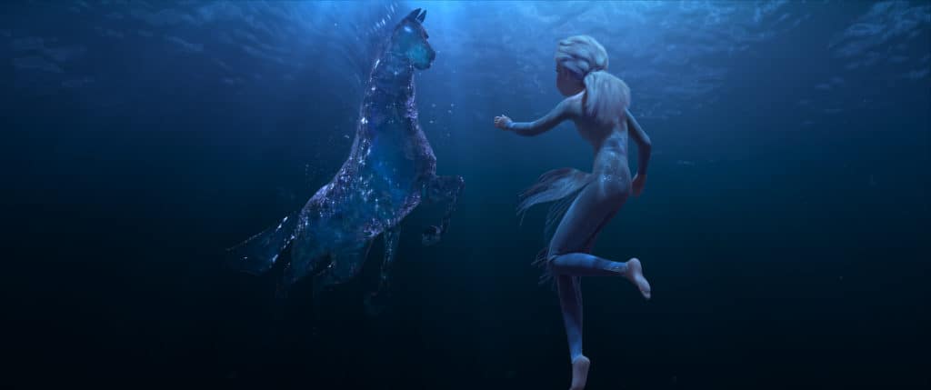 Frozen 2 trailer image with Elsa and Nokk - a mythical water spirit