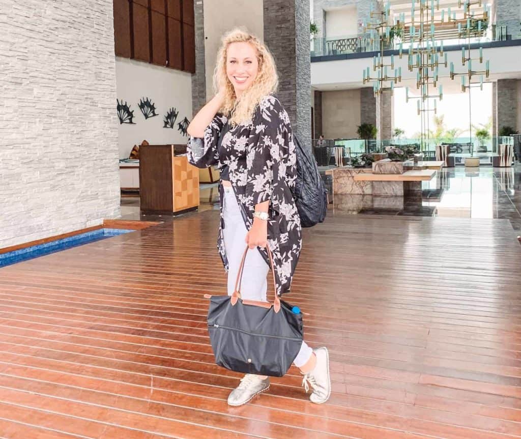 An expandable handbag is perfect for traveling