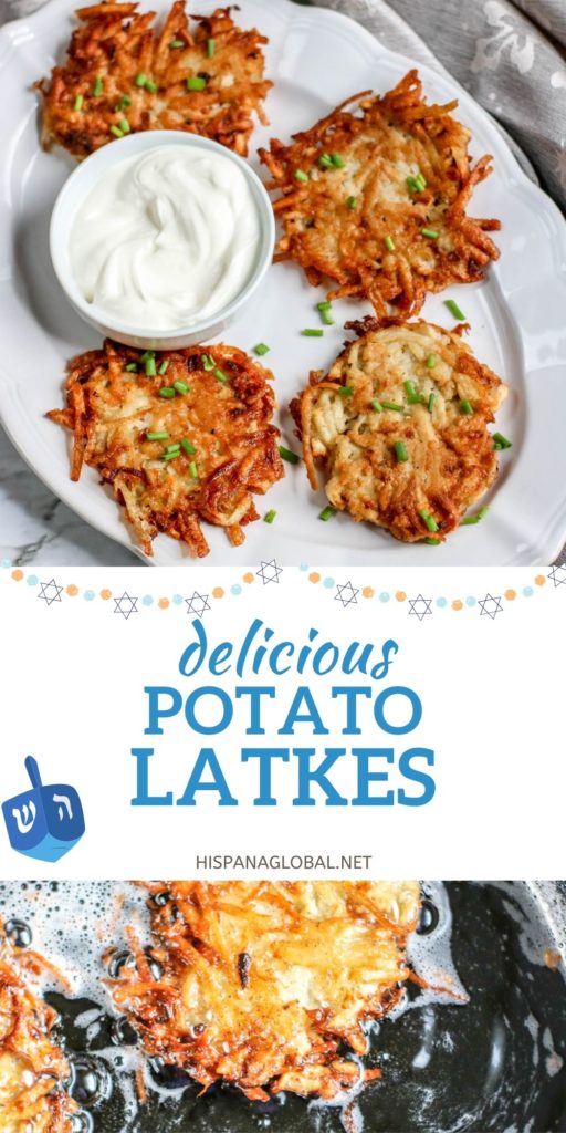 Potato latkes are traditionally served during Hanukkah, the Jewish festival of lights. These potato pancakes are fried in oil to symbolize the miracle of Hanukkah, in which the oil enough for one day lasted for eight. 