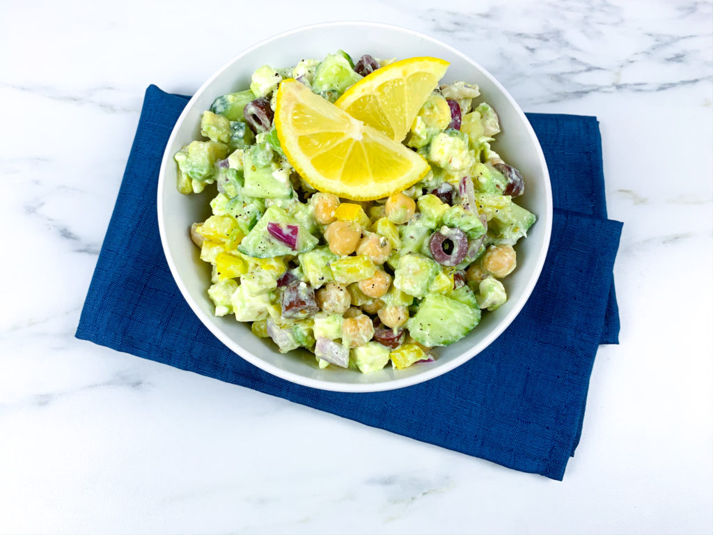 This healthy avocado, chickpeas, feta, and cucumber salad recipe is not only tasty and filling, but is also packed with protein and calcium. It's a great vegetarian option!