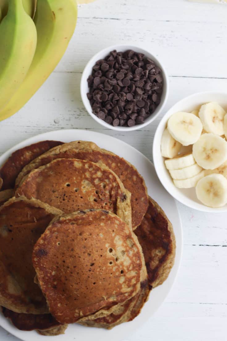 Peanut Butter, Banana and Chocolate Chip Pancakes