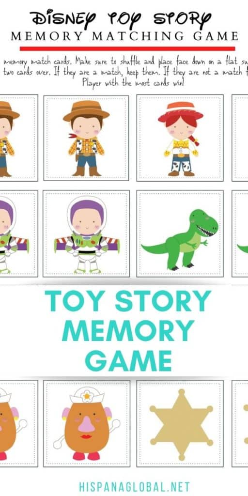 This printable Toy Story memory game features 8 of your favorite characters and includes 16 memory cards to play with.