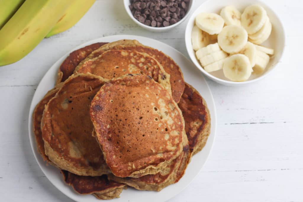 Peanut butter, banana and chocolate chip pancakes recipe that kids love