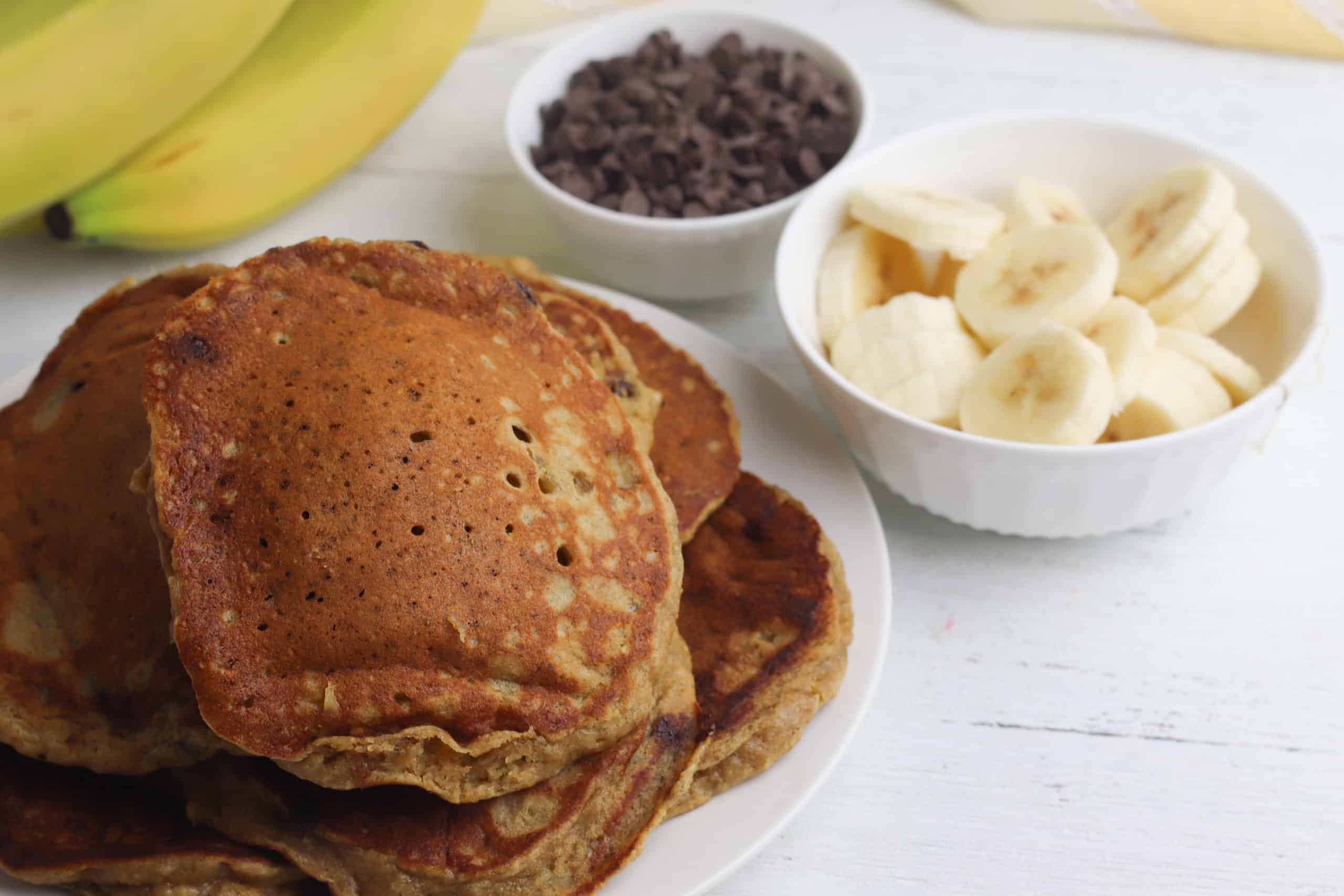 This peanut butter, banana, and chocolate chip oat pancakes recipe is beyond delicious and so filling! Here’s how to make them step-by-step.