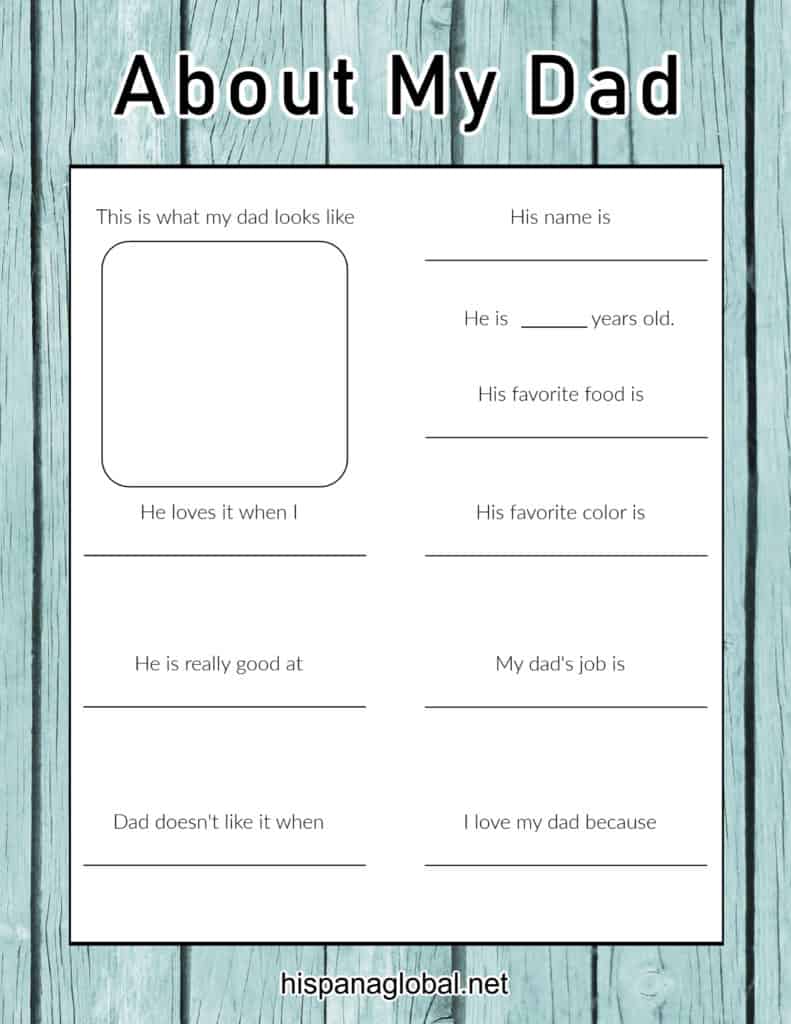 Fathers Day About My Dad printable activity sheet