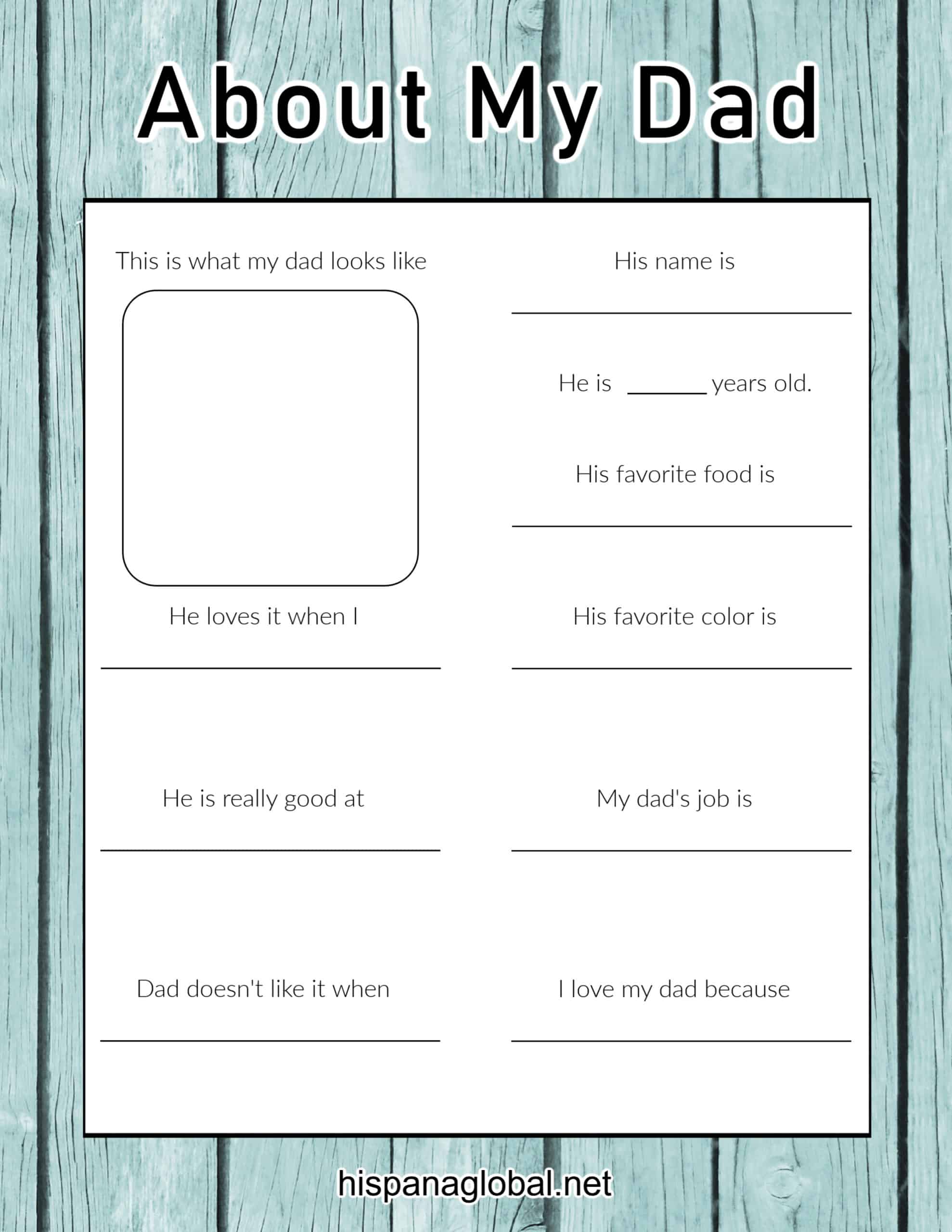 Fathers Day About My Dad printable activity sheet