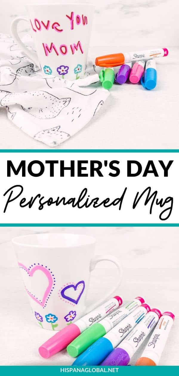 This easy and adorable personalized mug can be made at home and is the perfect Mother's Day gift. Let your kids decorate it with markers and then fill with candy, tea bags or bath products.