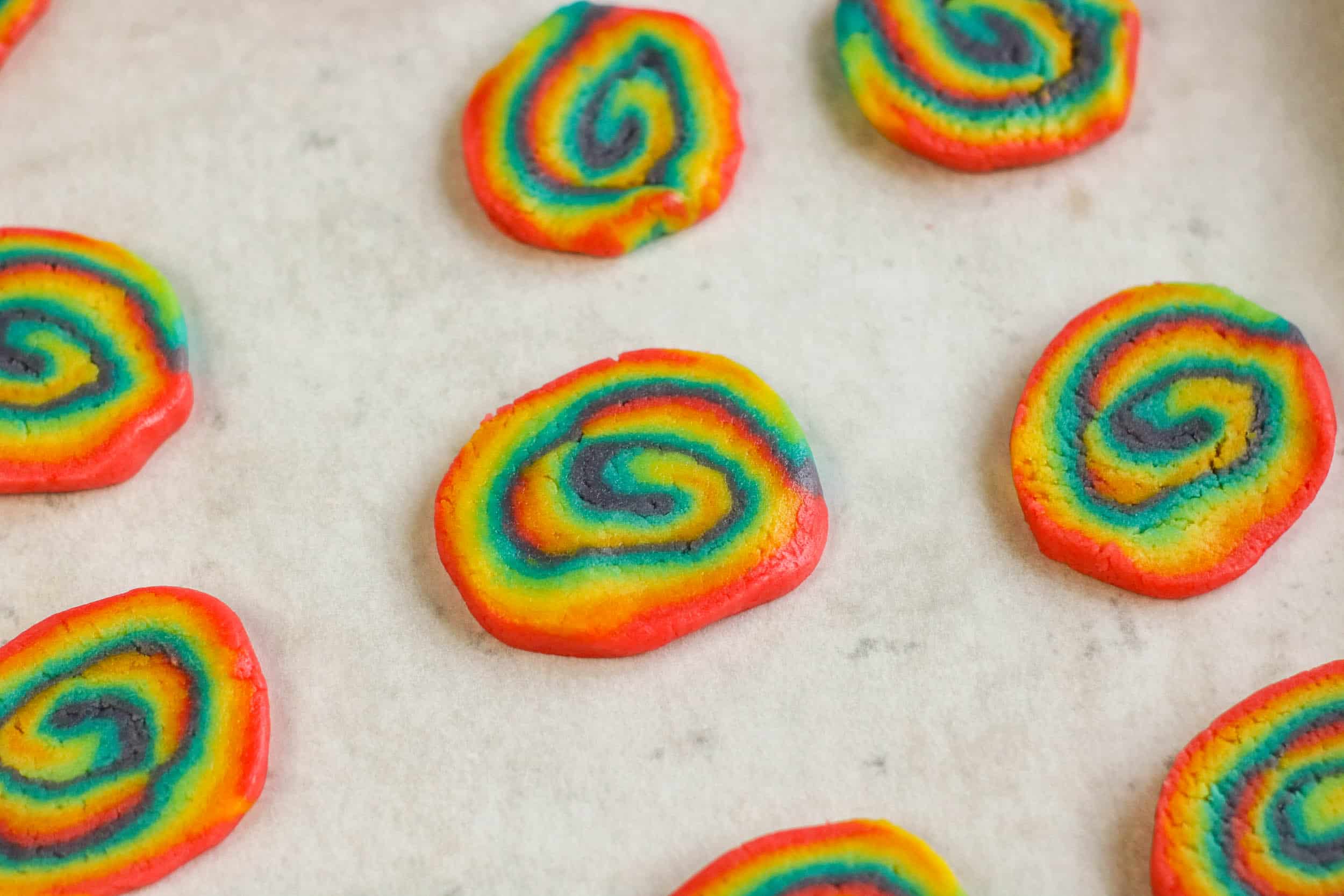 Delicious and colorful rainbow swirl sugar cookies
