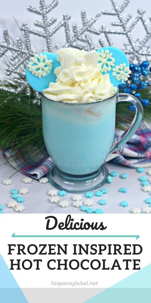 This Frozen inspired hot chocolate recipe tastes great, but it also looks great, too. Just like my favorite Disney snacks and beverages.
