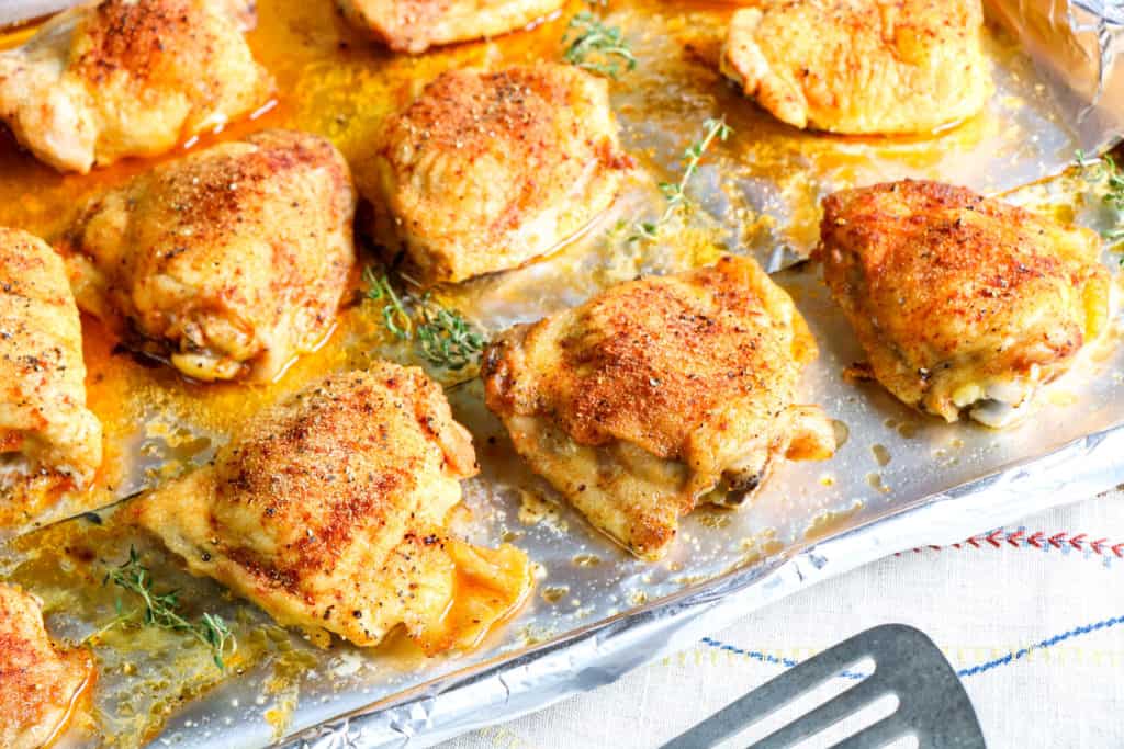Making dinner every night can be a challenge but these yummy baked chicken thighs are so easy to prepare!