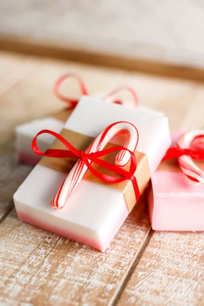 Whether to get you in the mood for the holidays or to make a lovely gift, learn how to easily make homemade peppermint soap. It smells so festive!