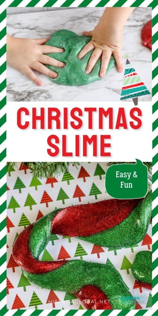 This festive and colorful red and green Christmas slime is super easy to make and so satisfying. Kids love to make it!