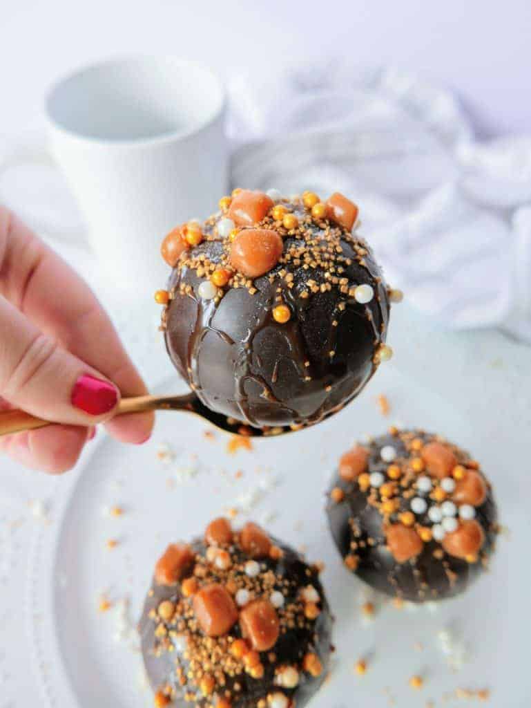 Salted caramel hot chocolate bombs