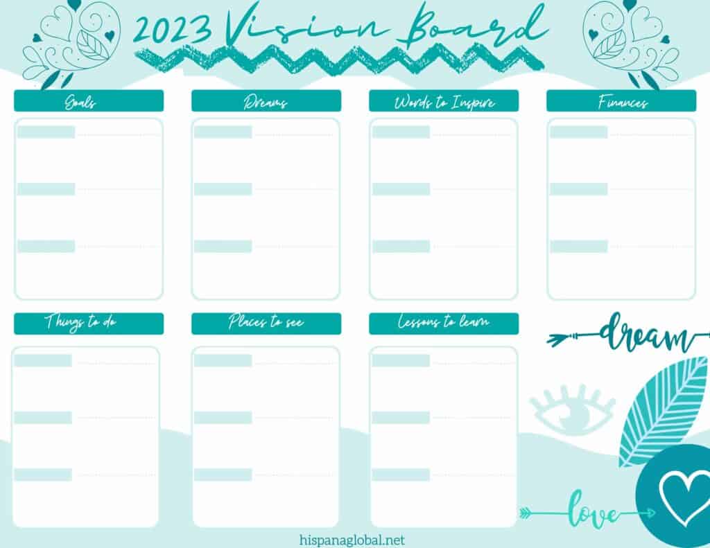 Printable Vision Board, Vision Board Template, 2023 Dream Life