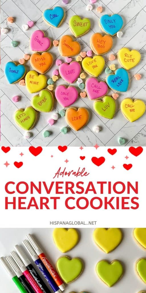 These adorable conversation heart cookies are so easy to make. They're perfect for bridal showers, anniversaries, proposals or Valentine's Day!