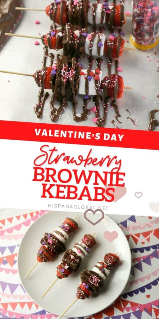 These strawberry brownie kebabs are the easiest Valentine's Day treat. These fruit skewers also have marshmallows and kids love to make them.