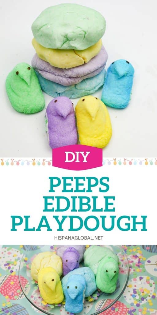 Peeps playdough is a fun and easy 3 ingredient DIY, perfect for Easter. This edible playdough recipe will provide hours of fun for children!