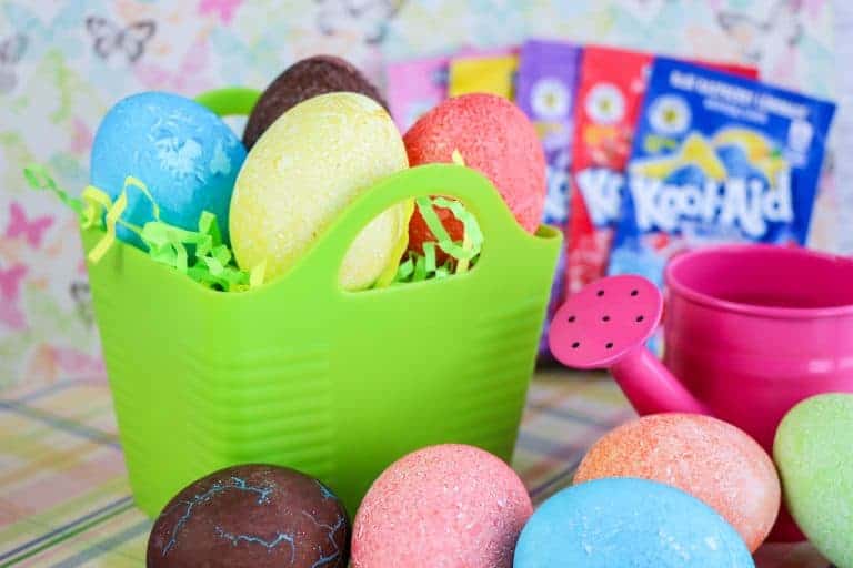 Kids love dyed Easter eggs and you can easily make them with Kool Aid. Children have so much fun mixing and matching flavors and colors!