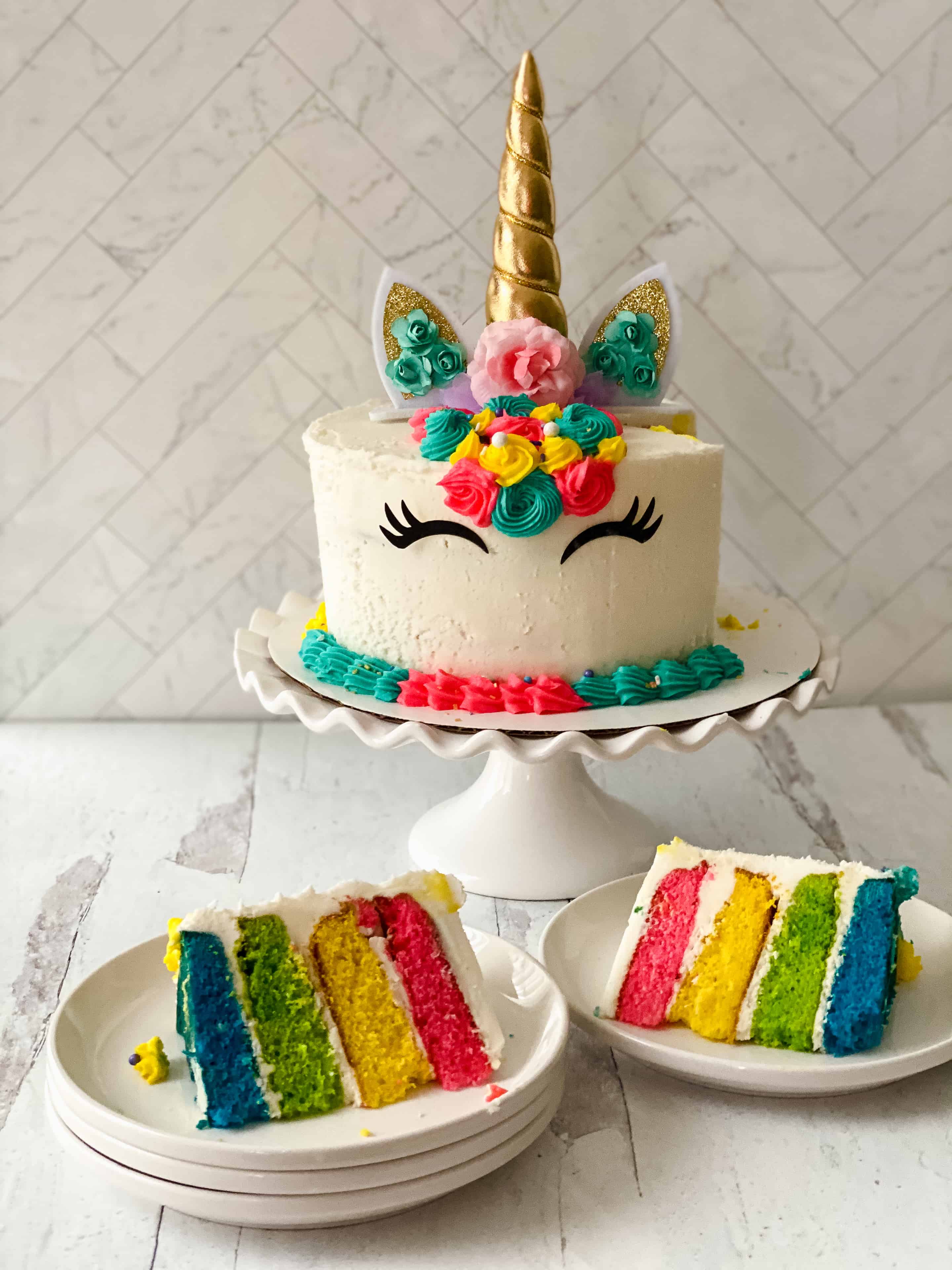 Easy Unicorn Rainbow Cake Tutorial - Our Potluck Family
