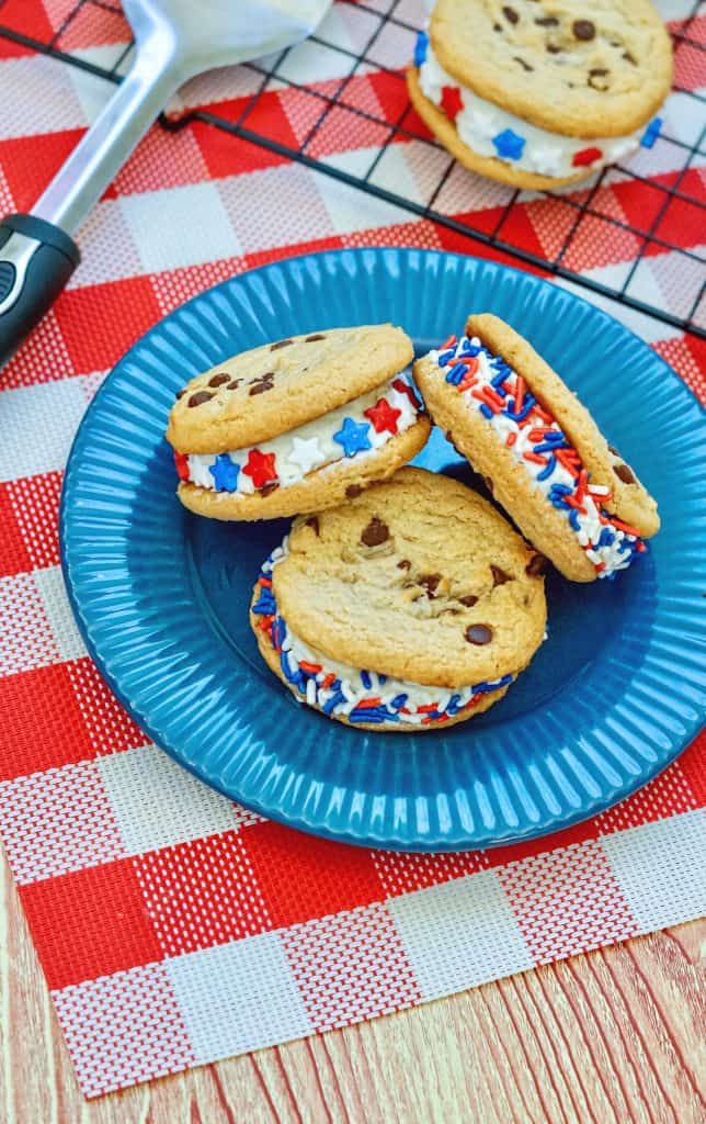 Patriotic red white and blue cookie sandwich