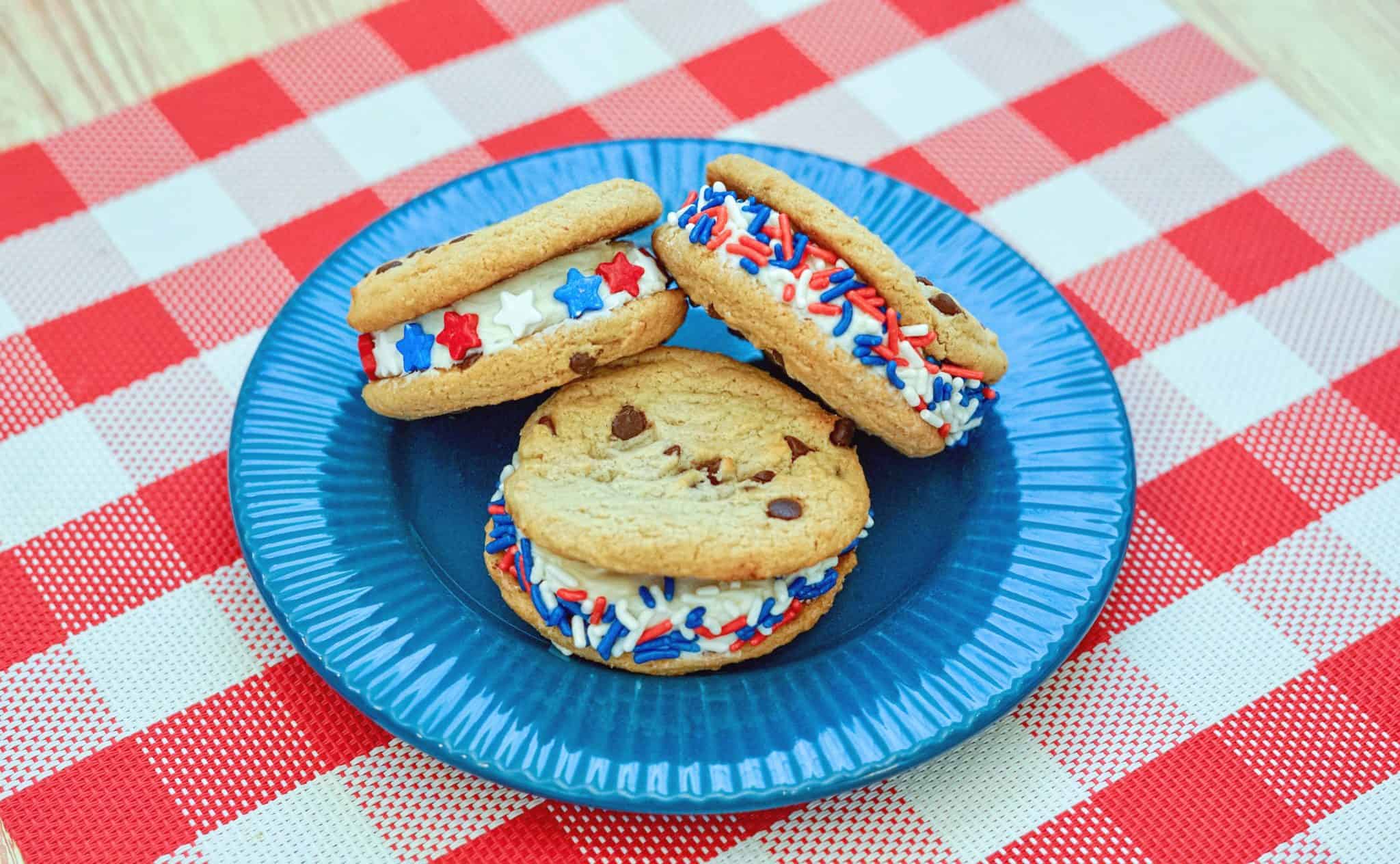 Patriotic red white and blue cookie sandwich