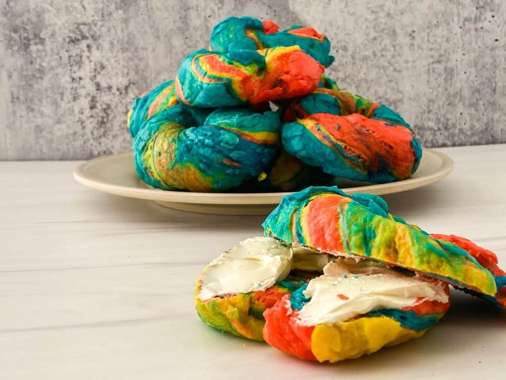 Have you made rainbow bagels? A swirl of color in every single bite. Give these homemade bagels a try. They're delicious with your favorite spreads.