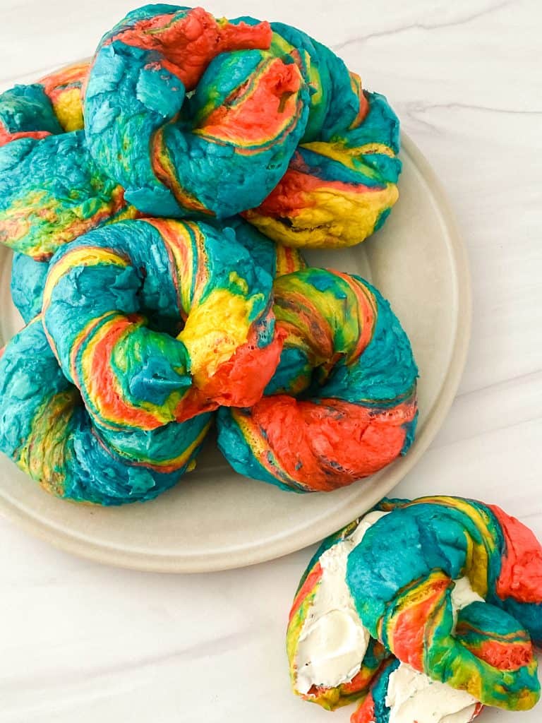 Have you made rainbow bagels? A swirl of color in every single bite. Give these homemade bagels a try. They're delicious with your favorite spreads.