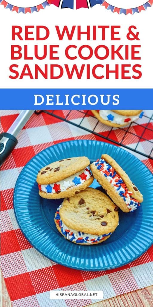 Patriotic red white and blue cookie sandwich