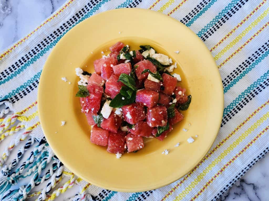 This refreshing watermelon mint feta salad is the perfect summer dish. It's easy and quick to prepare