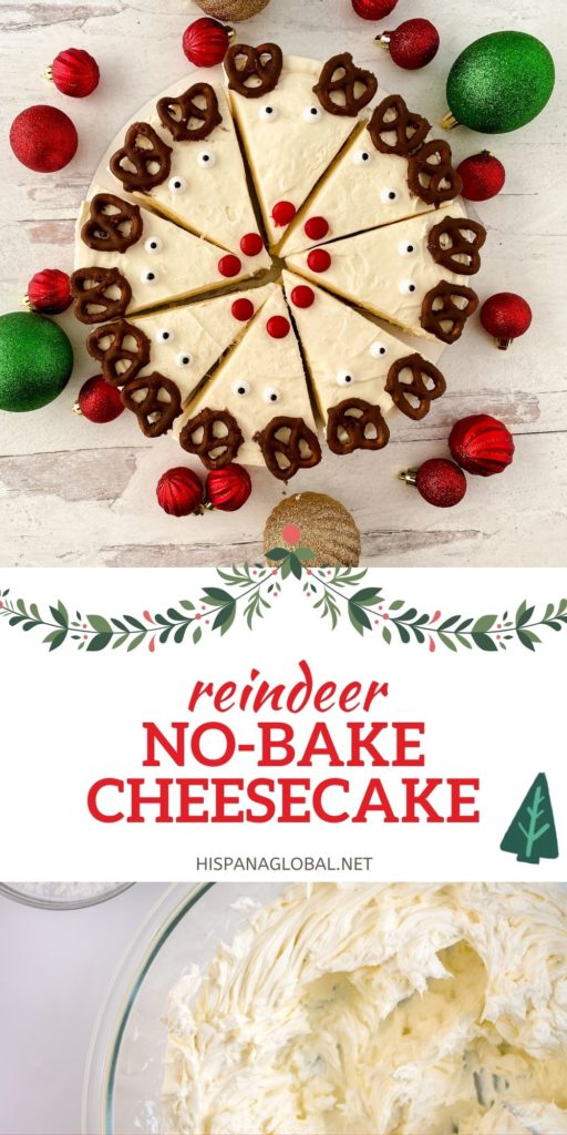 Looking for a festive dessert for the holidays? This adorable and delicious reindeer no-bake cheesecake is perfect for any Christmas table!