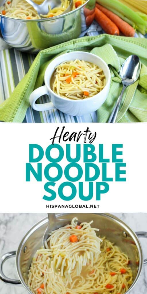 Double Noodle Soup is flavorful and full of soft and tender noodles. This easy soup recipe is that it takes very little time to make: less than 20 minutes!