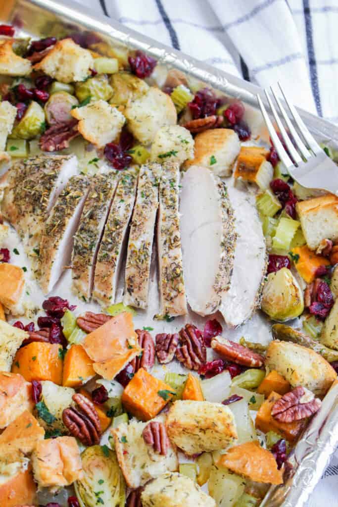 This is the easiest and most delicious turkey sheet pan dinner recipe. Such a great holiday meal with minimal cleanup.