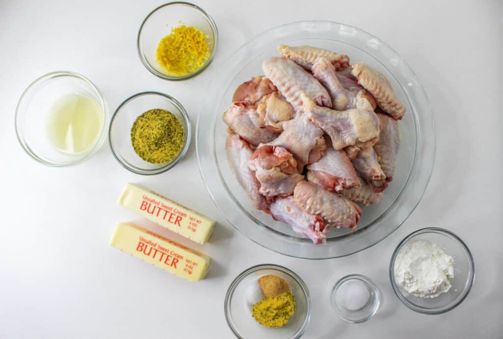 These delicious lemon pepper chicken wings are the perfect game day appetizer or an easy dinner. These are the ingredients.